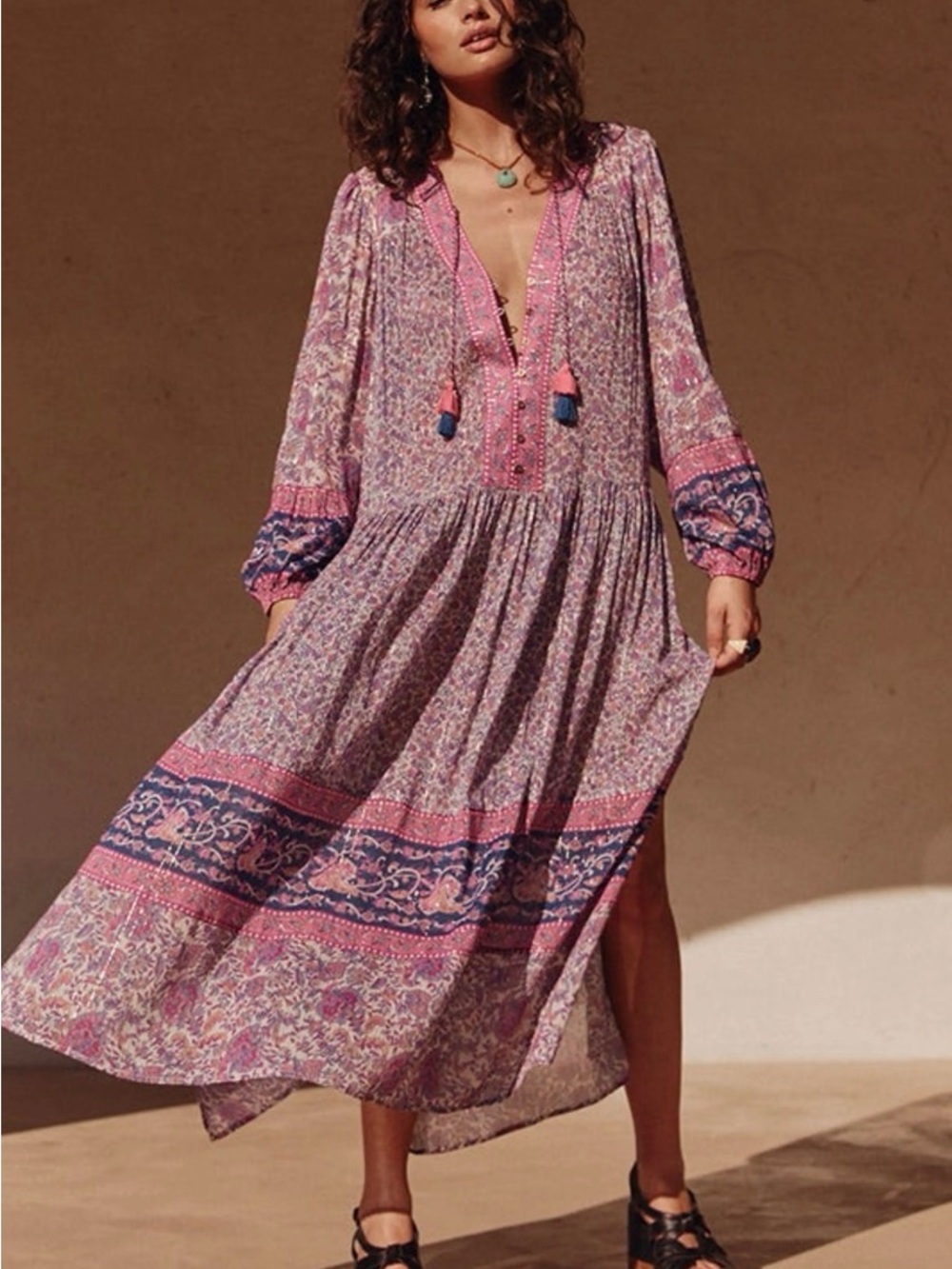 Spell Pink and Purple Floral Tiered Maxi Dress